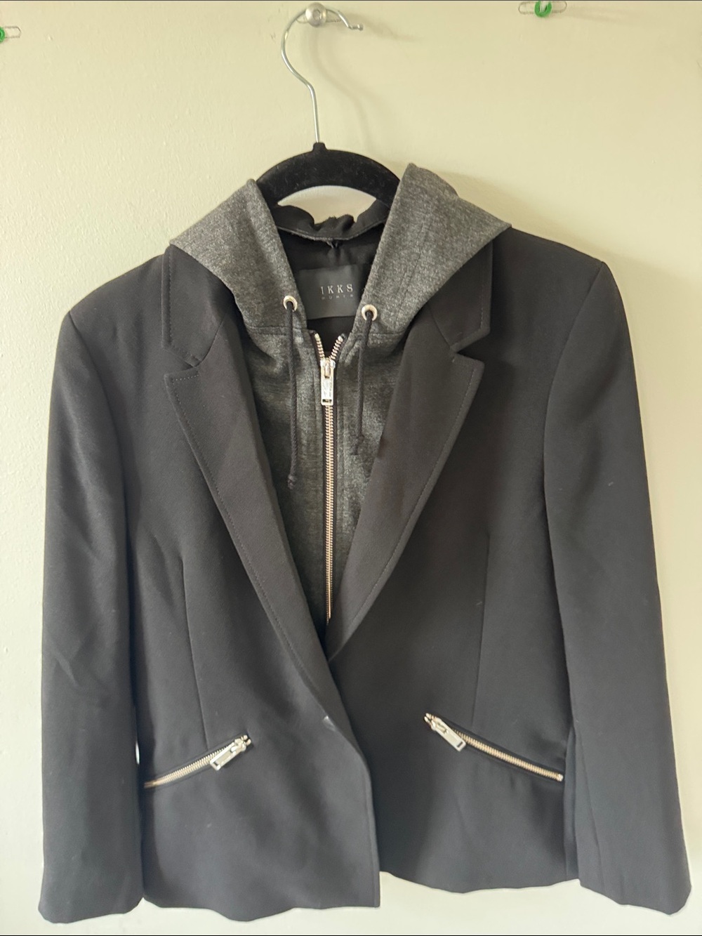 IKKS Women’s Blazer Hoodie Jacket Silver Zip Details